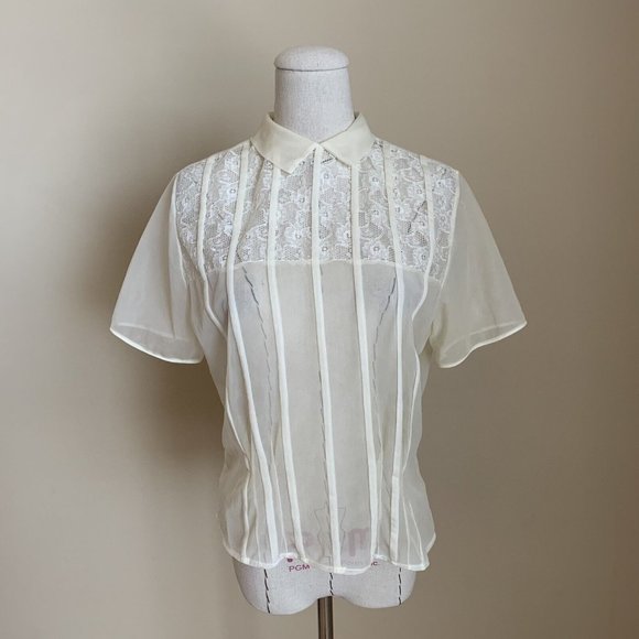 Vintage Tops - Vintage 40s Textron Womens Sheer Fitted Pleated Lace Blouse sz 38 Feminine Girly